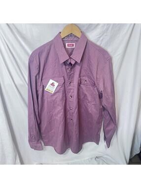 NWT  Wrangler Shirt Mens Large Heather Maroon Collar  Button Long Sleeve Western